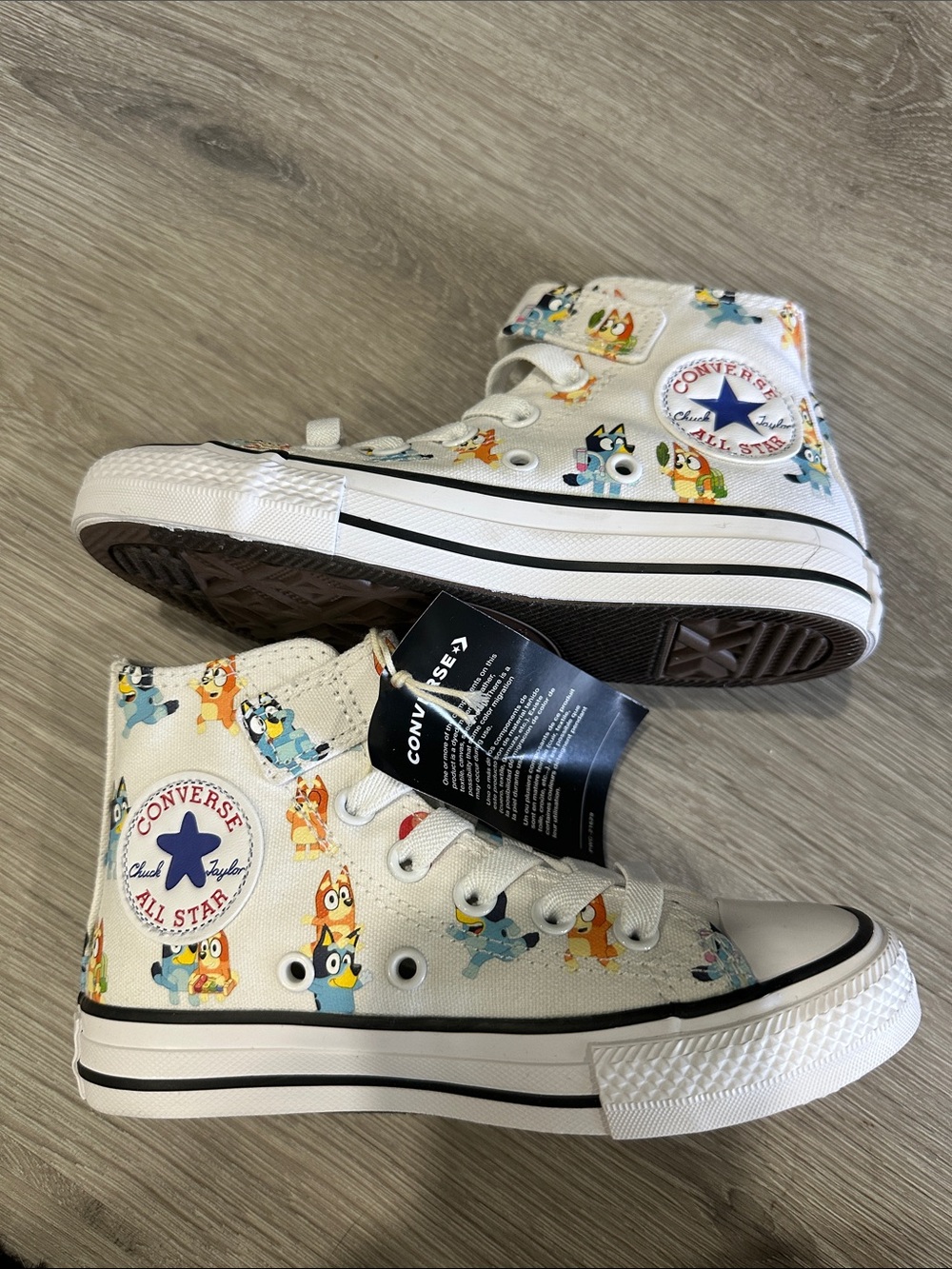 Converse Kids White High Top Sneakers with Multicolor Bluey Print size 11 Y